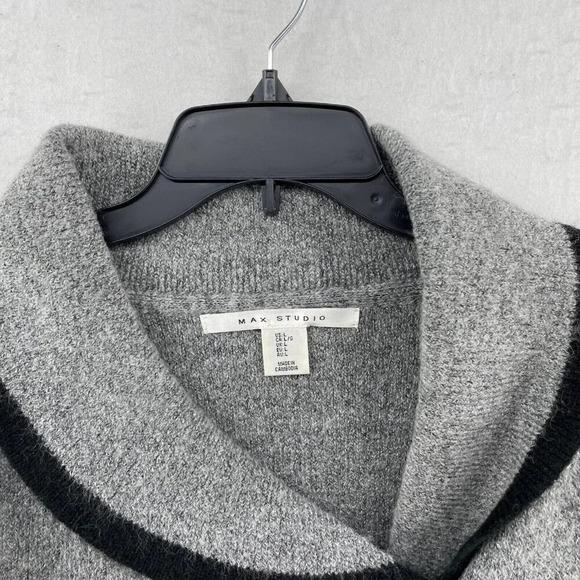 Max Studio Women's L Gray Black Colorblock Cardigan Sweater Shawl Collar Wool - Picture 6 of 10